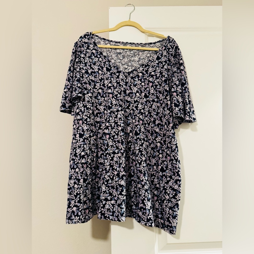 Lane Bryant Floral V-Neck Blouse - Black and White - Picture 7 of 8